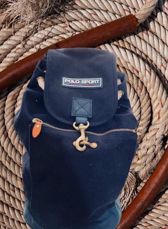 Rare RALPH LAUREN Polo Sport Nautical Unisex Navy Canvas Backpack