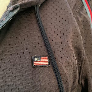 vintage 90&#39;s Ralph Lauren POLO SPORT black nylon striped flag hoodie TRACK Jacket sz. M