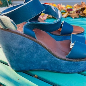 PRADA MIU MIU Blue Suede Platform Sandals sz. Eu 38 1/2 Sale!