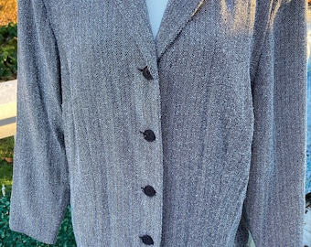 vintage 90's black & white TWEED DUSTER long Jacket sz. 16
