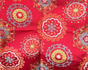 TELA DE TAPICERÍA resistente con diseño floral moderno rojo para fundas de cojines y taburetes de otomanas de 2 1/2 yardas