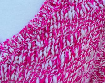 Bright  pink & white v-neck Pullover long sleeve SWEATER sz.L
