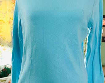 Vintage RALPH LAUREN- turquoise long sleeve cotton top with polo pony insignia sz.Lg
