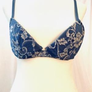 vintage 90&#39;s LA PERLA Periwinkle Blue Lace Padded BRA 36b size 3 Sale!!