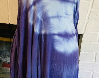 FREE PEOPLE blue Tie Dye Tube Top fit and flare  tie back knit Festival  beach cover up dress sz. L