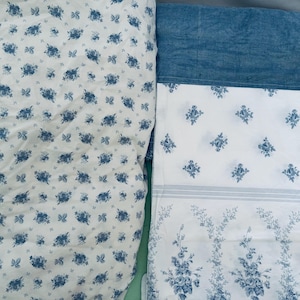 3pc set vintage Coastal Ralph Lauren Chambray Twin Flat /Laura Ashley blue floral twin fitted sheet/1 stand. blue floral L.Ashley pillowcase