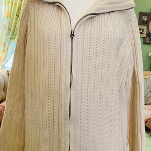 vintage 80&#39;s LIZ CLAIBORNE ivory cotton full zip CARDIGAN Sweater sz. xl