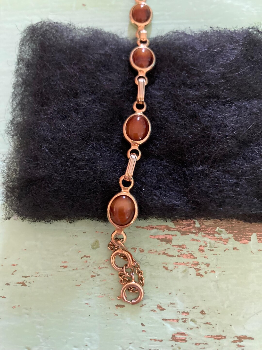 60s vintage tiger’s eye and unakite double scarab earrings main image 1