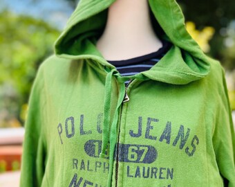 Y2k Vintage Ralph Lauren POLO JEANS 67 Kelly Green Hoodie Sz.sz.xl