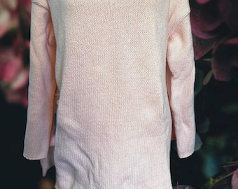 vintage 90's Pink  long sleeve Ribbed thick heavy Cotton  Hoodie sweater  O/S