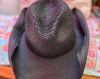 Womans firm Straw Black Wide brim  COWBOY HAT