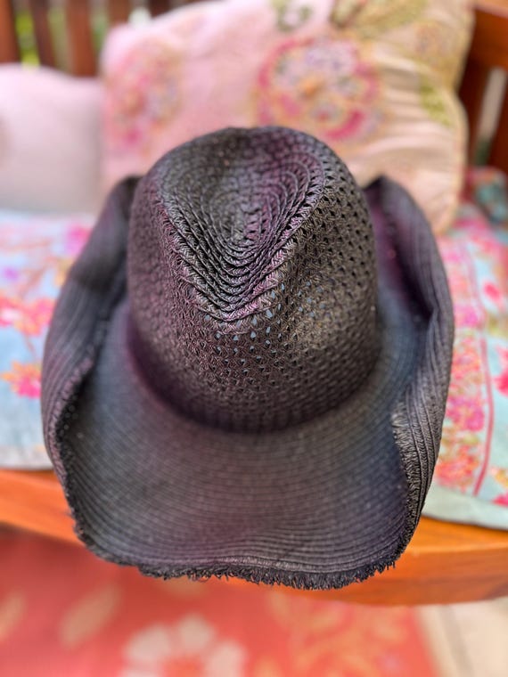 Womans firm Straw Black Wide brim  COWBOY HAT