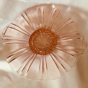 Vintage Pink DEPRESSION GLASS round Bon Bon dish with dbl. handles- serving plate- snack dish- vanity tray- key dish