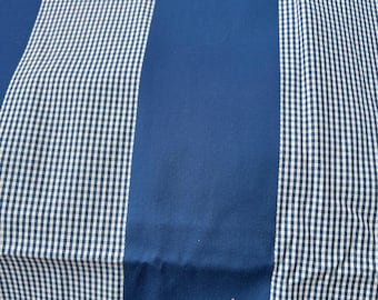 Tela de tapicería resistente con franjas y cuadros azules de estilo náutico para fundas de cojines de otomanas, sillas, almohadas y taburetes, 1 yarda de ancho (54").