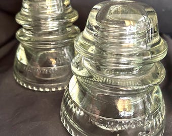 set of 2 Antique Hemingray 42 clear  GLASS INSULATORS