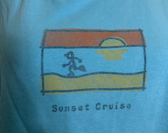 LIFE IS GOOD Sky Blue Crusher short sleeve womans graphic tshirt "Sunset Cruise" sz. xl