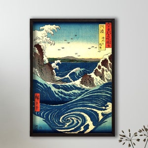 Japanese Art Print - Sea Ocean Wave Boat Painting - Vintage