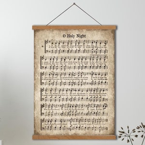O Holy Night, Christmas Hymn, Vintage Carol,Aged Antique Sheet Music, Farmhouse Decor, Hymnal Page Print Canvas