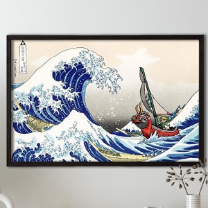The Legend of Zelda Windwaker, Printed Smooth Surface,The Great Wave off Kanagawa Print Wall Art Canvas, Ready to Hang Canvas.