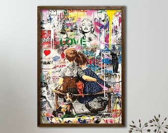 バンクシーのグラフィティキャンバスアート、アーバンストリートの壁