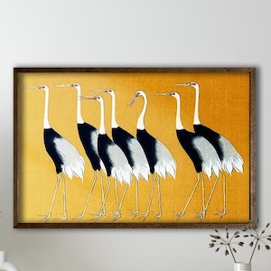 Framed Ogata Korin Japanese Cranes Art Print: Vintage Bird Illustration