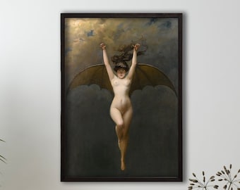アルベール・ジョセフ・ペノ作「La Femme Chauve」、魔女の壁画、魔女のコウモリの壁画、ゴシック