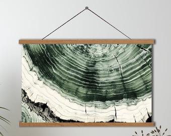 Hängende Leinwand Baumring Wandkunst, Grüner Aquarell Baumstumpf, Holzscheibe Drucke, Natur Thema Moderne Bauernhaus Kunst