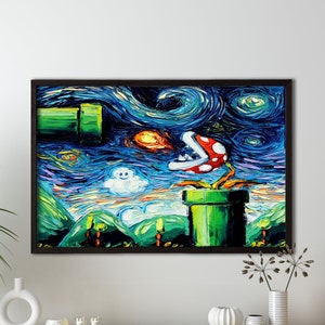 Van Gogh Mario Canvas,Abstract Canvas Art, Super Mario Canvas, Modern Mario World Printed, Mario World Art Canvas, Modern Poster,