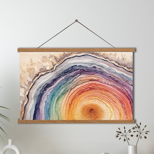 Hanging Canvas Rainbow Tree Stump Wall Decor,Tree ring prints, Colorful Watercolor Tree Ring,lake house large wall art posters