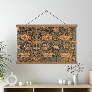 Oversized Textile Wall Art | Framed Wall Art | Mid Century Wall Decor With Wooden Frame | Tapestry Canvas Wall Art | Botanical Floral Art