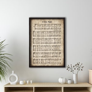 Framed O Holy Night, Christmas Hymn, Vintage Carol,Aged Antique Sheet Music, Farmhouse Decor, Hymnal Page Print Canvas