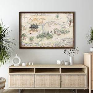 Impression de carte de Winnie l'ourson – affiche vintage en bois de 100 acres, art mural classique pour chambre d'enfant, illustration d'Ernest Shepard, décoration de chambre d'enfants
