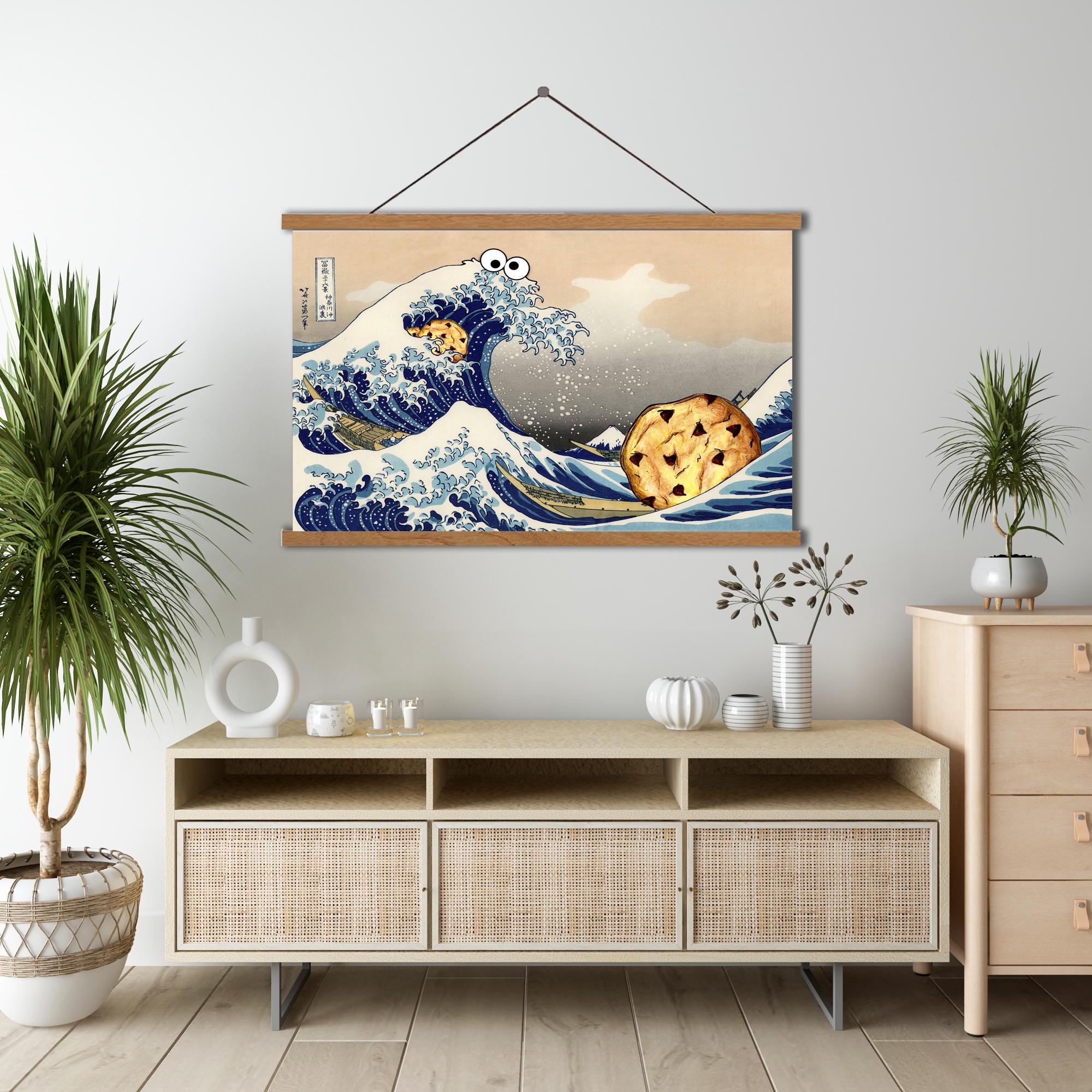 Funny Great Wave Cookie Monster Wall Art | Hokusai Parody Canvas