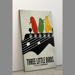 Gerahmtes 1970er Jahre Vintage Style Poster, Bob Marley Drei kleine Vögel, Bob Marley inspirierte Leinwand Wandkunst, Reggae Liebhaber Kunst, tolles Musikgeschenk