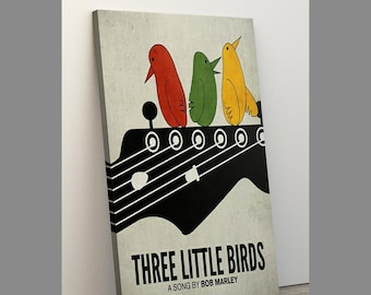 Framed 1970s Vintage Style Poster,Bob Marley Three Little Birds,Bob Marley Inspired Canvas Wall Art, Reggae Lovers Art,Great Music  Gift