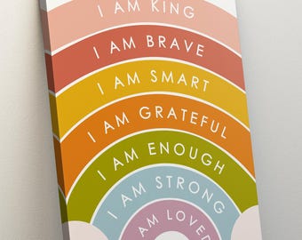 Positive Affirmations Regenbogen Leinwanddruck - Kinderzimmer Wandkunst - Kinderzimmer Motivationsposter - Pastell Zitat Dekor für Kinder