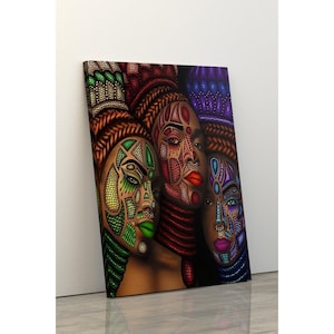 Afrikanische Frauen Wandkunst, Afrocentric Leinwand Druck, Stammes Schönheit Wohnkultur, Bunte Porträt Wandkunst, Ethnische Frau Malerei