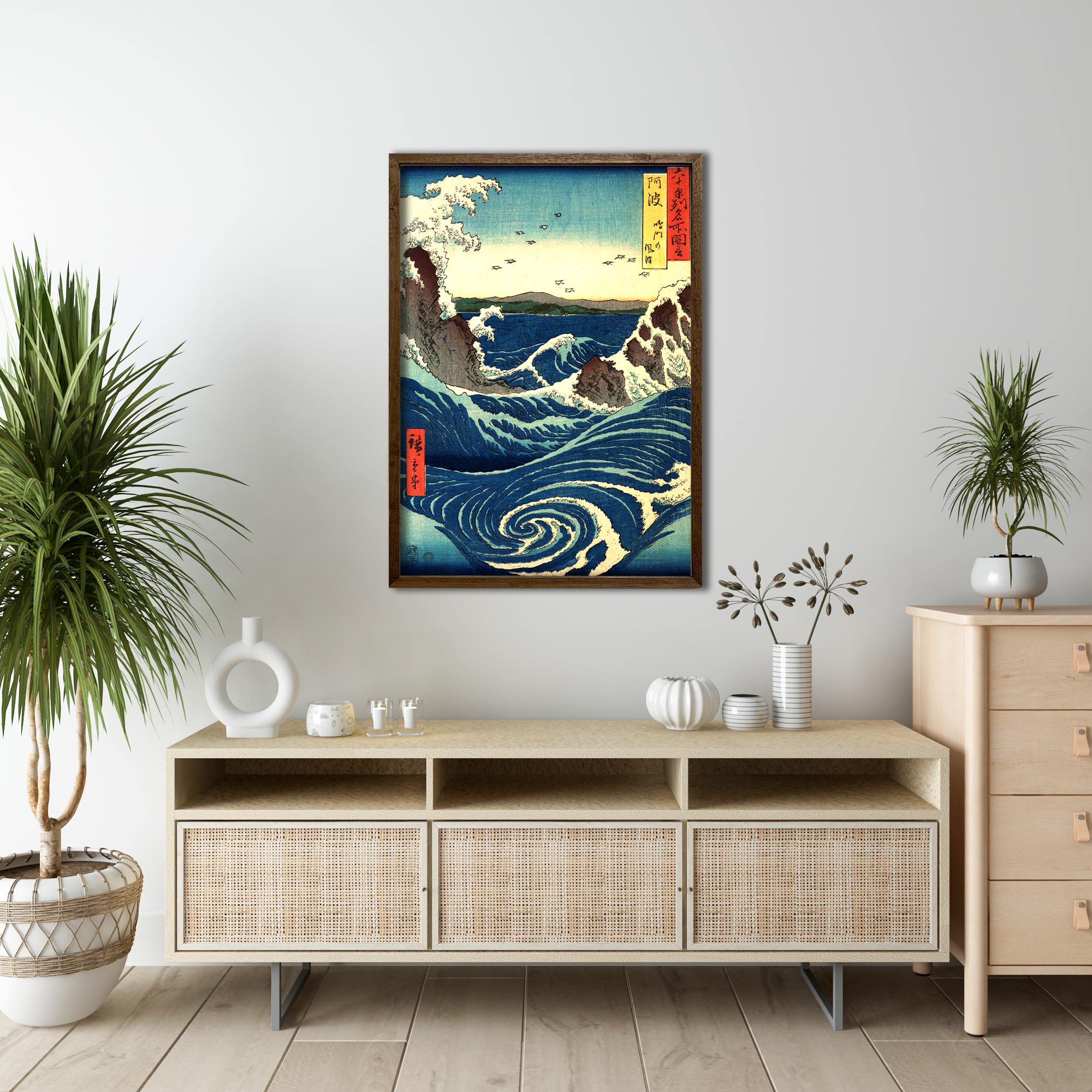 Japanese Wave Canvas Print, Hiroshige Naruto Whirlpools Wall Art Japanese Wave Canvas Print, Hiroshige Naruto Whirlpools Wall Art