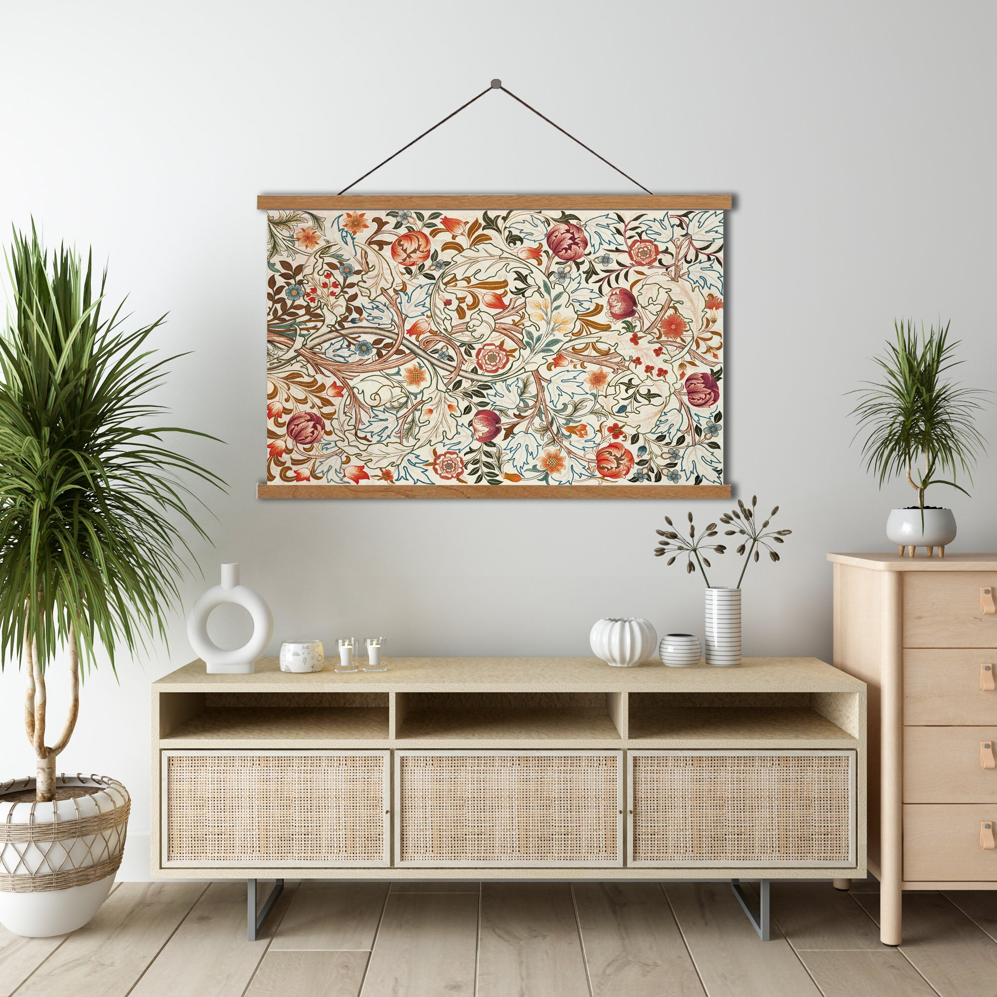 William Morris, Oversized Wall Art ,Botanical Textile On Canvas,Vintage Botanical Art,Botanical Textile Art,Large Wall Art