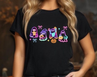 Halloween Ghost Neon Shirt, Cute Ghost Shirt, Coquette Halloween, Trendy Halloween, Halloween Party Tee, Womens Halloween, Spooky Season