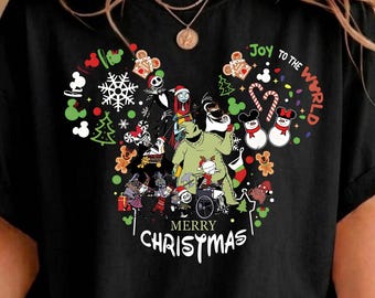 Disney Christmas Shirt, Nightmare Before Christmas Shirt, Merry Christmas Mickey Mouse Head T-Shirt, Oogie Boogie Holiday Shirt