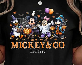 T-shirt Mickey et compagnie pour Halloween, T-shirt rétro avec personnages d'Halloween, T-shirt graphique pour la saison des frissons, Tenue d'Halloween Magic Kingdom, Fête des citrouilles