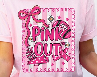 Pink Out Breast Cancer Awareness Tee, Cute Cheerleader Pink Ribbon Support Shirt, October Game Day Spirit Graphic Tee