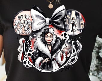 T-shirt Cruella De Vil, T-shirt graphique oreilles de souris, T-shirt vacances méchant, T-shirt graphique rétro Halloween, Tenue Magic Kingdom, T-shirt tendance