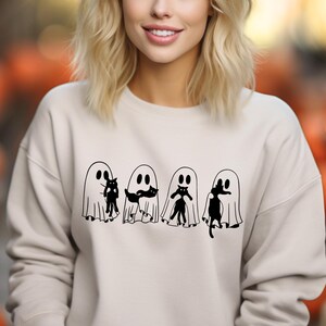 Ghost And Cat Sweatshirt, Cute Halloween Ghost Shirt, Black Cat Sweatshirt, Cat Lover Ghost Shirt, Cat Halloween Shirt, Spooky Season Shirt