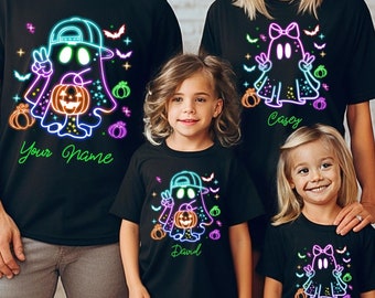Custom Halloween Ghost Neon Shirt, Halloween Neon Custom Name T-shirt, Halloween Girl And Boy Shirt, Spooky Season, Trendy Halloween,