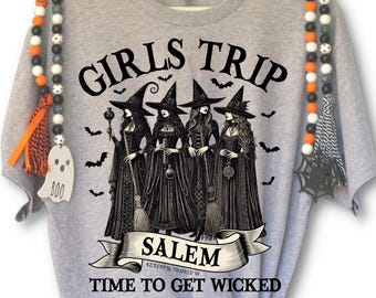 Salem Girls Trip Halloween Shirt, Witchy Time to Get Wicked Tee, Spooky Season Matching Group Shirt, Funny Fall Bachelorette Witch Trip Tee