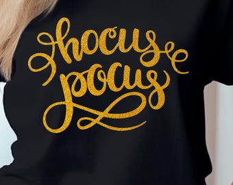 Hocus Pocus Halloween Shirt, Matching Family Halloween Shirts, Gold Glitter Halloween Party Tee, Sanderson Sisters Shirt, Mom Halloween Tee