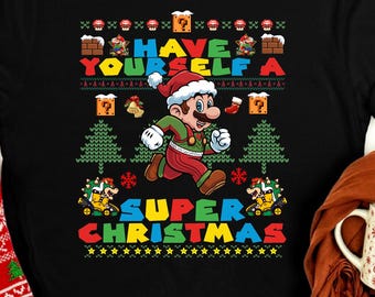 Super Mario Christmas T Shirt, Mario Holiday Shirt, Super Mario Gamer Gift, Retro Video Game Christmas Tee, Mario Christmas Gift