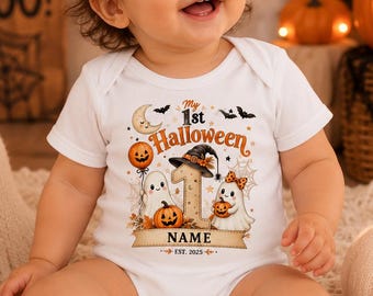 Personalized Custom My 1st Halloween Baby, Onesie Personalized First Halloween, Infant Bodysuit Cute Ghost Pumpkin Baby Gift Spooky Season